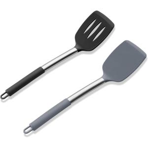 imageEfar Cooking Utensils Set of 4 Silicone Kitchen Utensils for Nonstick Cookware Heat Resistant ampamp Nontoxic Slotted Spatula Solid Spoon Turner for Flipping Mixing Serving BastingPinkBlack  Grey
