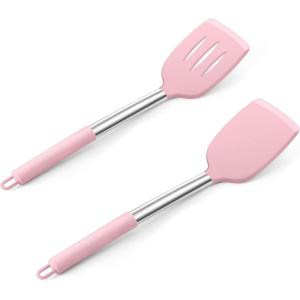 imageEfar Cooking Utensils Set of 4 Silicone Kitchen Utensils for Nonstick Cookware Heat Resistant ampamp Nontoxic Slotted Spatula Solid Spoon Turner for Flipping Mixing Serving BastingPinkPink
