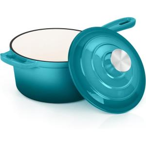 imageEfar Enameled Cast Iron Sauce Pan 2 Quart Dutch Oven Saucepan with Lid Small Sauce Pot for Cooking Boiling Healthy ampamp Non Toxic Induction ampamp Oven Safe OrangeGreen
