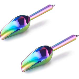 imageEfar Mini Ice Scoop Set of 2 3 Ounce Stainless Steel Scoops for Ice CubeCandyFlourSugar Metal Utility Scoops for Canisters Baking Kitchen Pantry Rust Proof ampamp Dishwasher SafeRainbow