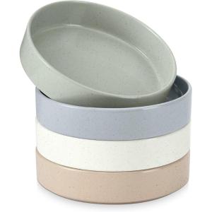 imageEfar Pasta Bowls Set of 4 35oz Ceramic Large Salad Bowl Plates for Serving Soup Dinner Shallow Stoneware Pasta Plate Microwave ampamp Dishwasher Safe Speckled KhakiMulticolor