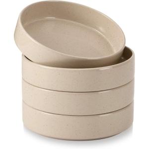 imageEfar Pasta Bowls Set of 4 35oz Ceramic Large Salad Bowl Plates for Serving Soup Dinner Shallow Stoneware Pasta Plate Microwave ampamp Dishwasher Safe Speckled KhakiBright Khaki