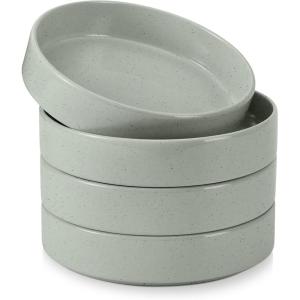 imageEfar Pasta Bowls Set of 4 35oz Ceramic Large Salad Bowl Plates for Serving Soup Dinner Shallow Stoneware Pasta Plate Microwave ampamp Dishwasher Safe Speckled KhakiMist Green