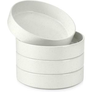 imageEfar Pasta Bowls Set of 4 35oz Ceramic Large Salad Bowl Plates for Serving Soup Dinner Shallow Stoneware Pasta Plate Microwave ampamp Dishwasher Safe Speckled KhakiStone White