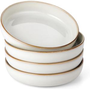 imageEfar Pasta Bowls Set of 4 35oz Large Salad Bowls for Serving Wide and Shallow Ceramic Plates for Kitchen Double Reactive Glaze Microwave and Dishwasher Safe Ocean BlueSeashell White