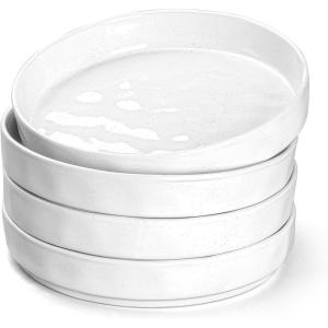 imageEfar Pasta Bowls Set of 4 35oz Large Salad Bowls for Serving Wide and Shallow Ceramic Plates for Kitchen Double Reactive Glaze Microwave and Dishwasher Safe Ocean BlueSpeckled White