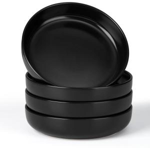 imageEfar Pasta Bowls Set of 4 35oz Large Salad Bowls for Serving Wide and Shallow Ceramic Plates for Kitchen Double Reactive Glaze Microwave and Dishwasher Safe Ocean BlueMatte Black