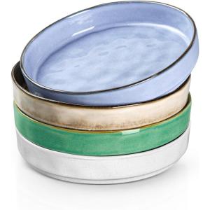 imageEfar Pasta Bowls Set of 4 35oz Large Salad Bowls for Serving Wide and Shallow Ceramic Plates for Kitchen Double Reactive Glaze Microwave and Dishwasher Safe Ocean BlueAssorted Colors