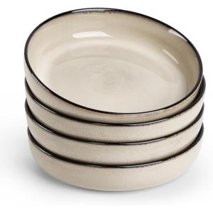 imageEfar Pasta Bowls Set of 4 35oz Large Salad Bowls for Serving Wide and Shallow Ceramic Plates for Kitchen Double Reactive Glaze Microwave and Dishwasher Safe Ocean BlueSandy Khaki