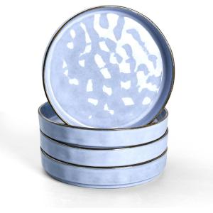 imageEfar Pasta Bowls Set of 4 35oz Large Salad Bowls for Serving Wide and Shallow Ceramic Plates for Kitchen Double Reactive Glaze Microwave and Dishwasher Safe Ocean BlueBlue