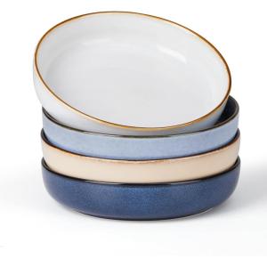 imageEfar Pasta Bowls Set of 4 35oz Large Salad Bowls for Serving Wide and Shallow Ceramic Plates for Kitchen Double Reactive Glaze Microwave and Dishwasher Safe Ocean BlueMulticolor