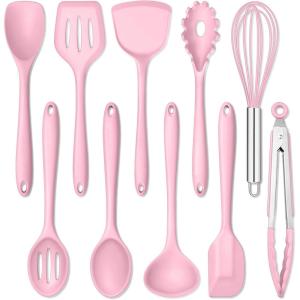 imageEfar Silicone Cooking Utensils Set 24Pcs Heat Resistant Kitchen Utensil with Holder Silicone Kitchen Tools with Spatula Turner Spoon Tongs Whisk NonToxic ampamp Dishwasher Safe KhakiPink