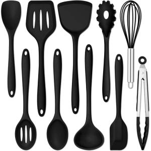 imageEfar Silicone Cooking Utensils Set 24Pcs Heat Resistant Kitchen Utensil with Holder Silicone Kitchen Tools with Spatula Turner Spoon Tongs Whisk NonToxic ampamp Dishwasher Safe KhakiBlack