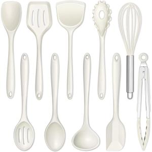 imageEfar Silicone Cooking Utensils Set 24Pcs Heat Resistant Kitchen Utensil with Holder Silicone Kitchen Tools with Spatula Turner Spoon Tongs Whisk NonToxic ampamp Dishwasher Safe KhakiWhite