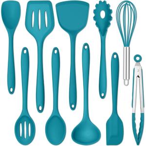 imageEfar Silicone Cooking Utensils Set 24Pcs Heat Resistant Kitchen Utensil with Holder Silicone Kitchen Tools with Spatula Turner Spoon Tongs Whisk NonToxic ampamp Dishwasher Safe KhakiBlue
