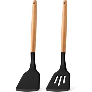 imageEfar Silicone Spatula Turner 2 Pack Heat Resistant Kitchen Spatulas for Nonstick Cookware Rubber Solid Slotted Spatula Cooking Utensils for Fish Eggs Pancakes WhiteBlack