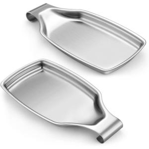 imageEfar Spoon Rest for Stove Top 2Piece Stainless Steel Spoon Holder for Kitchen Counter Spatula Ladle Utensils Rest Heavy Duty ampamp Large Size Dishwasher Safe85 x 43 InchSilver