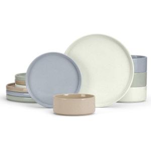 imageEfar Stoneware Dinnerware Sets 12Piece Plates and Bowls Dish Set for 4 Kitchen Modern Dinning Ware Chip and Scratch Resistant Microwave ampamp Dishwasher Safe Matte BlackMulticolor