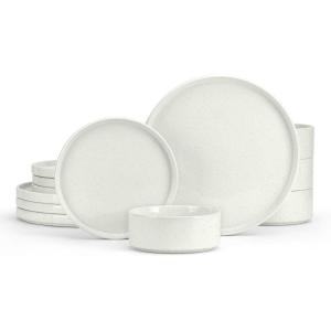 imageEfar Stoneware Dinnerware Sets 12Piece Plates and Bowls Dish Set for 4 Kitchen Modern Dinning Ware Chip and Scratch Resistant Microwave ampamp Dishwasher Safe Matte BlackStone White