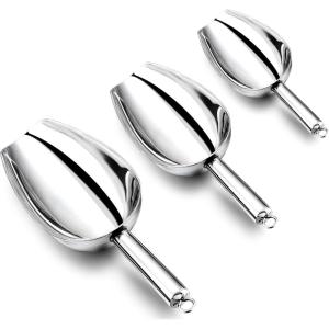 imageIce Scoop Efar Stainless Steel Kitchen Utility Scoop Set Ideal for Ice CubeCoffee BeanFoodCandyFlourPopcorn Set of 3 5812 Ounce358 Ounce