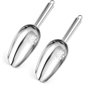 imageIce Scoops with Holes Efar 6 Ounce Stainless Steel Scoops with Drain Holes to Reduce Unwanted Dilution Metal Scoop for Ice MakerFreezerBar Rust Free ampamp Dishwasher Safe2 Pack6 Ounce