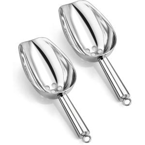 imageIce Scoops with Holes Efar 6 Ounce Stainless Steel Scoops with Drain Holes to Reduce Unwanted Dilution Metal Scoop for Ice MakerFreezerBar Rust Free ampamp Dishwasher Safe2 Pack8 Ounce