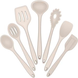 imageSilicone Cooking Utensils Set Efar 7Piece Blue Heat Resistant Kitchen Utensils Set Kitchen Nonstick Tools Spatula Ladle Spoon Pasta Server for Nonstick Cookware NonToxic ampamp Dishwasher safeKhaki