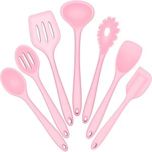 imageSilicone Cooking Utensils Set Efar 7Piece Blue Heat Resistant Kitchen Utensils Set Kitchen Nonstick Tools Spatula Ladle Spoon Pasta Server for Nonstick Cookware NonToxic ampamp Dishwasher safePink