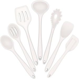 imageSilicone Cooking Utensils Set Efar 7Piece Blue Heat Resistant Kitchen Utensils Set Kitchen Nonstick Tools Spatula Ladle Spoon Pasta Server for Nonstick Cookware NonToxic ampamp Dishwasher safeWhite