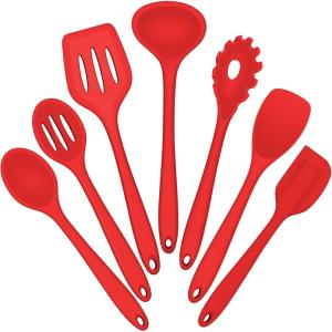 imageSilicone Cooking Utensils Set Efar 7Piece Blue Heat Resistant Kitchen Utensils Set Kitchen Nonstick Tools Spatula Ladle Spoon Pasta Server for Nonstick Cookware NonToxic ampamp Dishwasher safeRed