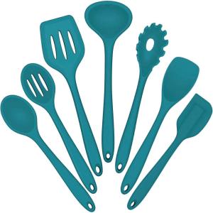imageSilicone Cooking Utensils Set Efar 7Piece Blue Heat Resistant Kitchen Utensils Set Kitchen Nonstick Tools Spatula Ladle Spoon Pasta Server for Nonstick Cookware NonToxic ampamp Dishwasher safeBlue