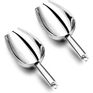 imageStainless Steel Ice Scoop Set of 2 Efar 24 Ounces Metal Large Utility Scoop for KitchenBarPartyWeddingDog foodPotted Plants Round Bottom ampamp Hanging Loop Rust Free ampamp Dishwasher Safe12 Ounce
