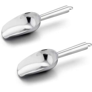 imageStainless Steel Ice Scoop Set of 2 Efar 24 Ounces Metal Large Utility Scoop for KitchenBarPartyWeddingDog foodPotted Plants Round Bottom ampamp Hanging Loop Rust Free ampamp Dishwasher Safe8 Ounce