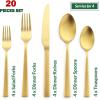 image20Piece Matte Black Silverware Set Efar Stainless Steel Flatware Set Service for 4 Metal Cutlery Eating Utensils Tableware Includes ForksSpoonsKnives Square EdgeGold