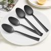 imageDinner Spoons Set of 6 Efar 79 Inch Stainless Steel Soup Spoons Tablespoons for Home Kitchen or Restaurant Nontoxic ampamp Mirror Polished Squared Edge ampamp Dishwasher Safe79 InchesBlack