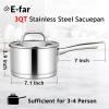 imageEfar 1 Quart Saucepan with Lid Stainless Steel Small Sauce Pan Boiling Pot for Cooking Compatible with All Stoves Healthy ampamp Non Toxic Oven ampamp Dishwasher Safe3QT