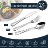 imageEfar 24Piece Hammered Forks Spoons and Knives Set Silverware Set for 8 Stainless Steel Square Flatware Set for Home Kitchen Restaurant Mirror Polished ampamp Dishwasher Safe24