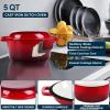 imageEfar 5 Quart Enameled Cast Iron Dutch Oven 2 in 1 Dutch Oven Pot with Skillet Lid and Silicone Bread Sling Ideal for Bread Baking Cooking Stewing Frying Induction ampamp Oven Safe  RedRed