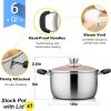 imageEfar 6 Quart Stock Pot Stainless Steel Metal Soup Pot with Glass Lid for Cooking Healthy ampamp Rust Free Heavy Duty ampamp Dishwasher Safe6 Quart