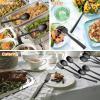 imageEfar Matte Black Serving Utensils Set of 6 Stainless Steel 87 Inch Hostess Serving Set Including MetalSlotted Spoons Forks for Party Buffet Catering Square Edge ampamp Rust FreeMatte Black