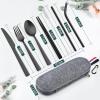 imageMatte Copper Travel Utensils with Case Efar 8Piece Reusable Travel Silverware Set Metal Portable Camping Cutlery Flatware Set Includes Knife Fork Spoon Chopsticks Straws Cleaning BrushBlack UtensilsGray Case