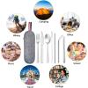 imageMatte Copper Travel Utensils with Case Efar 8Piece Reusable Travel Silverware Set Metal Portable Camping Cutlery Flatware Set Includes Knife Fork Spoon Chopsticks Straws Cleaning BrushSilver UtensilsGray Case