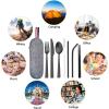 imageMatte Copper Travel Utensils with Case Efar 8Piece Reusable Travel Silverware Set Metal Portable Camping Cutlery Flatware Set Includes Knife Fork Spoon Chopsticks Straws Cleaning BrushBlack UtensilsGray Case