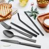 imageMatte Copper Travel Utensils with Case Efar 8Piece Reusable Travel Silverware Set Metal Portable Camping Cutlery Flatware Set Includes Knife Fork Spoon Chopsticks Straws Cleaning BrushBlack UtensilsGray Case