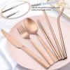 imageMatte Copper Travel Utensils with Case Efar 8Piece Reusable Travel Silverware Set Metal Portable Camping Cutlery Flatware Set Includes Knife Fork Spoon Chopsticks Straws Cleaning BrushCopper UtensilsGray Case