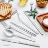 imageMatte Copper Travel Utensils with Case Efar 8Piece Reusable Travel Silverware Set Metal Portable Camping Cutlery Flatware Set Includes Knife Fork Spoon Chopsticks Straws Cleaning BrushSilver UtensilsGray Case