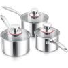 image123QT Saucepan with Lid Set of 3 Efar 1810 Stainless Steel Sauce Pan Pot Metal Triply Cookware for Kitchen Cooking Pasta Warming Milk Boiling Water Induction Ready ampamp Heavy Duty1QT  2QT  3QT