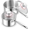 image123QT Saucepan with Lid Set of 3 Efar 1810 Stainless Steel Sauce Pan Pot Metal Triply Cookware for Kitchen Cooking Pasta Warming Milk Boiling Water Induction Ready ampamp Heavy Duty2QT  3QT