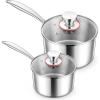 image123QT Saucepan with Lid Set of 3 Efar 1810 Stainless Steel Sauce Pan Pot Metal Triply Cookware for Kitchen Cooking Pasta Warming Milk Boiling Water Induction Ready ampamp Heavy Duty1QT  3QT