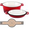 imageEfar 5 Quart Enameled Cast Iron Dutch Oven 2 in 1 Dutch Oven Pot with Skillet Lid and Silicone Bread Sling Ideal for Bread Baking Cooking Stewing Frying Induction ampamp Oven Safe  RedRed